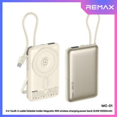 REMAX - MC-01 10000mAh 3 In 1 Cabled Foldable Magnetic Wireless Charging Power Bank (PD22.5W+Magsafe15W) - Silver